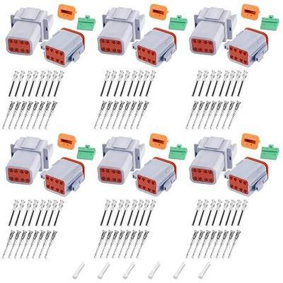 126 PCS Deutsch DT Grey 8 Pin Connectors 6 Sets, Waterproof Electrical Wire Connector Stamped Contacts Seal, Off-Road Vehicles, Construction, Agriculture, Marine, Motorcycle Wiring