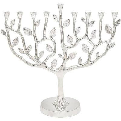 The Dreidel Company Hanukkah Menorah Tree of Life Hanukkah Menorah Antique Silver Finish Large 11 Inches Long