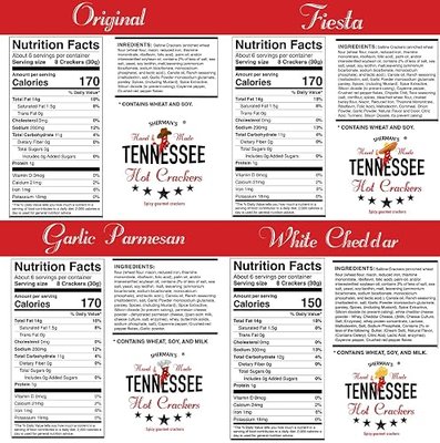Sherman's Tennessee Hot Crackers, Spicy Snack Cracker Variety Pack, (4 Pack, 4 flavors - Original, Fiesta, Garlic Parmesan, and White Cheddar)