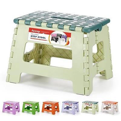 ACSTEP 9 Inch Folding Step Stool 300 LB Capacity Plastic Foldable Step Stools for Kids and Adults, Folding Stool Suitable for Kitchen, Stepping Stool with Handle Bicolor Green Small Step Stool 1PC