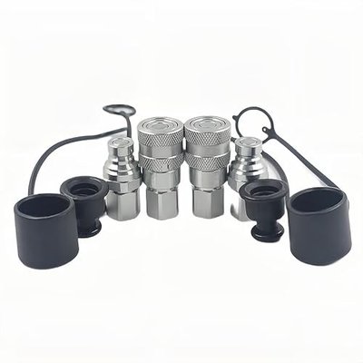 2-Sets ISO16028 1/4" Flat Face Hydraulic Quick Connect Coupling/Coupler Set W/Black Dust Cap 1/4'' NPT Thread