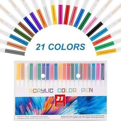 Droaful Acrylic Paint Pens Markers -21 Color Water Based Paint Pens for Rock Painting, Stone, Ceramic, Glass, Wood, Fabric, Canvas, Porcelain, Metal,Non-Toxic and No Odor
