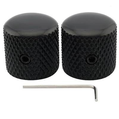 Musiclily Pro 1/4" Steel Fine Knurled Dome Knobs Universal Fitting Control Knobs with Set Screw for Electric Guitar or Bass, Black (Set of 2)