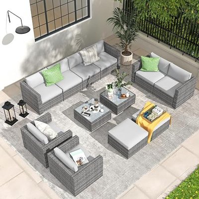 Patiorama Patio Single Sofa,Outdoor Armchair, All-Weather Grey PE Wicker Rattan Sectional Sofa, Additional Chair for Furniture Set, Patio Seating for Balcony Garden Porch Pool-Light Grey Cushion,2PCS