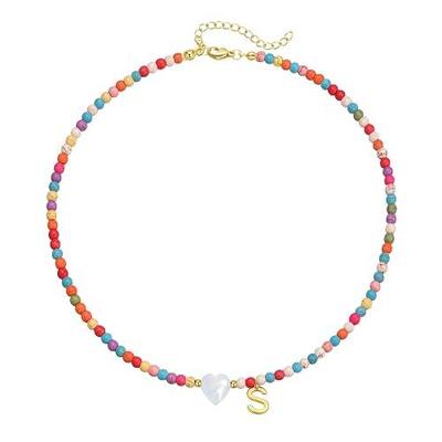 Wellike Initial Necklaces for Women Colorful Beaded Choker Necklace Stainless Steel 18K Gold Plated Y2K Aesthetic Gold Letter Necklace Handmade Boho Summer Necklace Jewelry Gift
