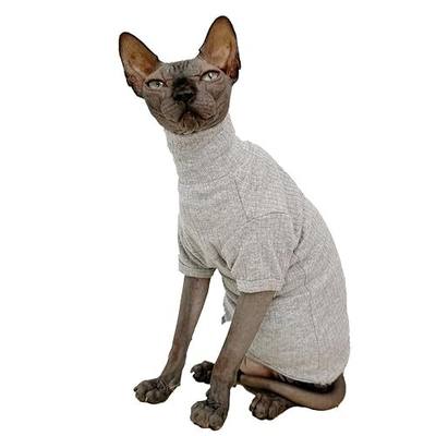 Light Grey Sphynx Cat Shirt Clothes Turtleneck Cotton Cat Sweater T-Shirt | Soft Material, Four Season Sweater, Cotton Blend