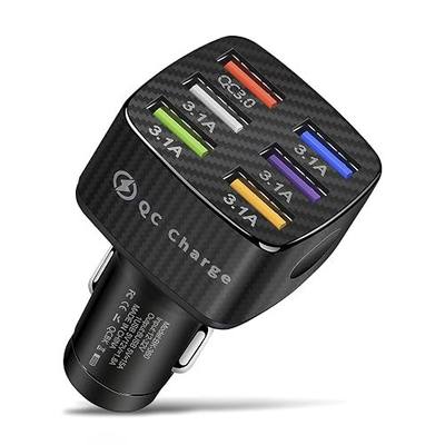 Amiss Car Charger Adapter, 6 USB Multi Port, Fast Charger, Include QC 3.0 and 5 Other Ports, Car Interior Accessories, Fit for iPhone 17/16/15/14/13Pro Max, Samsung, Android (Black 1pc)