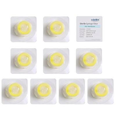 Sterile Syringe Filter, PES, 0.2μm 13mm, Individually Packed, 10 Pack | Syringe Lab Filters, Double-layer Hydrophilic PES, Gamma Irradiated & Pyrogen-free, Female Luer Lock & Male Luer Slip