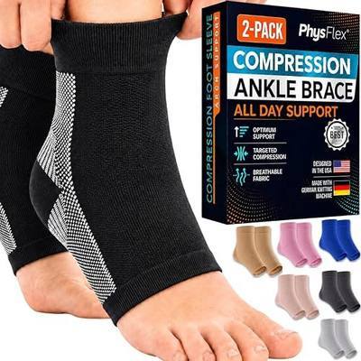 PhysFlex Ankle Brace Socks - Ankle Compression Sleeve - Foot Brace for Women & Men - Tendonitis & Arthritis Ankle Support Sports Running, Plantar Fasciitis Relief & Stabilizing Ankle Wrap