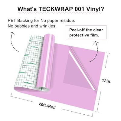 TECKWRAP 001 Vinyl Glossy Permanent Vinyl Adhesive Vinyl Roll for Cutters, Signs, Scrapbooking, Craft, Die Cutters 12" x 20ft, Glossy Pale Purple