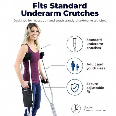 Crutcheze Crutch Bag and Pouch, Underarm Crutch Accessories Carry Storage