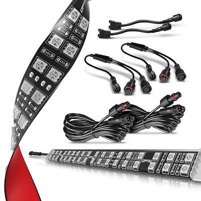 OPT7 Aura Double Row Expansion Pack - 2pc 12” RGB Multicolor LED Strips with Splitters and Extension Wires for Car, ATV, UTV, Interior, Wheelwell, Grille, Golf Cart, Boat Lights Accessories