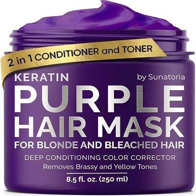 SUNATORIA Purple Hair Mask for Blonde & Bleached Hair, 2-in-1 Keratin Toning Conditioner for Brass Control, Helps Reduce Yellow Tones While Softening Dry Color-Treated Strands | 8.5 Fl Oz