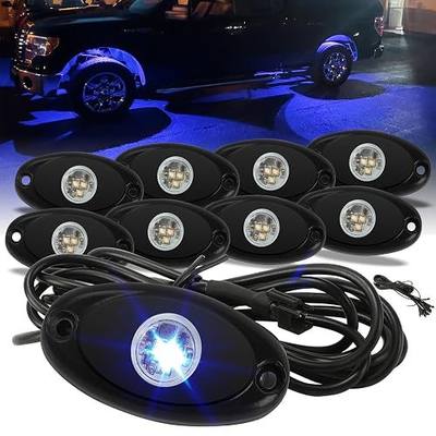 SUNPIE 8 Pods Quick Connect Blue Rock Lights, 4M Extension Wires Each Light, 3 High Power Chips, Rubber Mounting Pads, IP67 Waterproof Rock Lights Fits for Trucks Trailer Cars SUV ATV UTV Boats