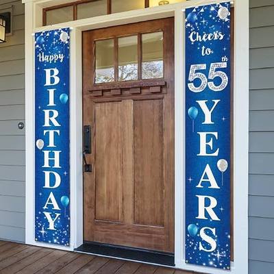 Happy 55th Birthday Yard Sign Door Banner - Cheers to 55 Years Birthday Party Decorations Supplies for Men Women - Blue