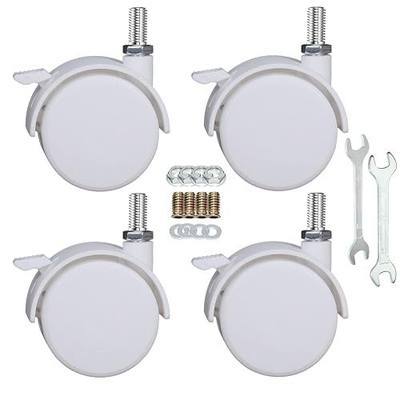 2" Stem Casters Replacement Casters Threaded Swivel Furniture Caster Wheels with Brakes 100Lbs (M8-1.25x15mm-White)