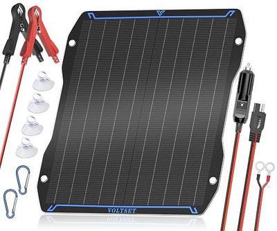 Voltset 20W 12V Flexible Solar Panel Waterproof Monocrystalline Solar Trickle Charger Solar Battery Charger & Maintainer Pro for Car RV Boat with Cigarette Lighter Plug & Alligator Clip