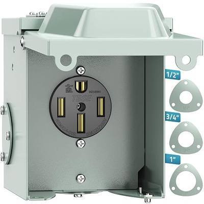 PAULINN 50 Amp RV Outlet Box, Nema 14-50R Outlet 125/250 Volt RV Plug w/Anti-Theft Lockable Swing Cover, UL Listed & Weatherproof for Camper, Electric Car, Tesla