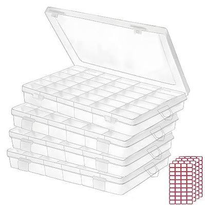 Budreu 4pack 36 Grids Plastic Clear Organizer Box Bead Storage Containers with Adjustable Dividers for Craft Jewelry Fishing Tackles Parts Storage with 4 Sheets Label Stickers