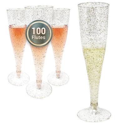 Reli. Champagne Flutes Plastic | 100 Pack | 4.5 oz - Gold Glitter | Premium Plastic Champagne Flutes | Party-Perfect for Celebrations
