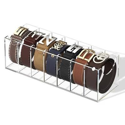 FEMELI Acrylic Belt Organizers Holders For Closet 7 Slots Belt Storage Box | Clear Acrylic Shelf Belt Closet& Drawer Storage Organizers for Women Men,Jewelry Ties Belts Organizer Displays Box