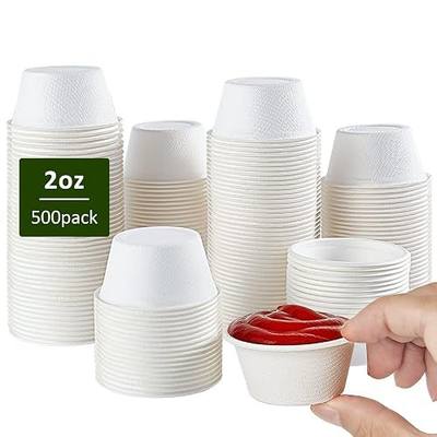 Vplus 500 Pack 2 OZ Disposable Souffle Cups, Compostable Portion Cups | Made From Bagasse Fibe, Perfect For Dips, Food Sample, Jams, Honey, Sauces, Nuts