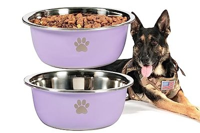 Podinor Large Dog Water Bowl 2 Pack, 1.3 Gallons 170oz Stainless Steel Extra Large Dog Food Bowl for Big Giant Dogs, Purple
