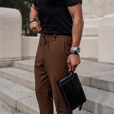 Time Resistance Leather Clutch for Men Organizer Wrist Bag Briefcase Handmade in Italy Gift Box Included