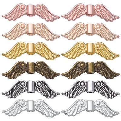 60pcs Angel Wing Beads - 6 Colors Tibetan Alloy Fairy Wing Spacer Loose Charm Accessories for DIY Craft Bracelet Necklace Jewelry Making Handmade Decoration