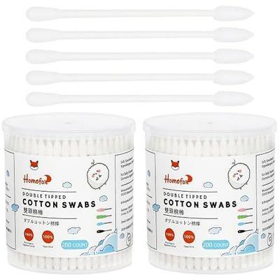 Cotton Swabs Precision Pointed - 400 Count Pointy Organic Cotton Buds Double Side Tightly Wrapped Cotton Tips Paper Stick Soft Gentle Lint-Free Cruelty-Free, Pointy & Round (White)