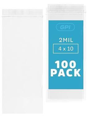 GPI - 4" x 10" Long Zip Bags, 100 Count, 2 Mil, Clear Plastic Reclosable Zipper Poly Baggies, with Resealable Zip Top Lock Seal, for Incense, Medical Supplies, & Snacks