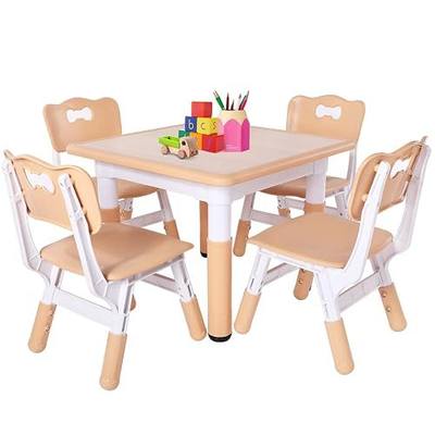FUNLIO Kids Table and 4 Chairs Set, Height Adjustable Toddler Table and Chair Set for Ages 3-8, Easy to Wipe Arts & Crafts Table, for Classrooms/Daycares/Homes, CPC & CE Approved(5-Piece Set)