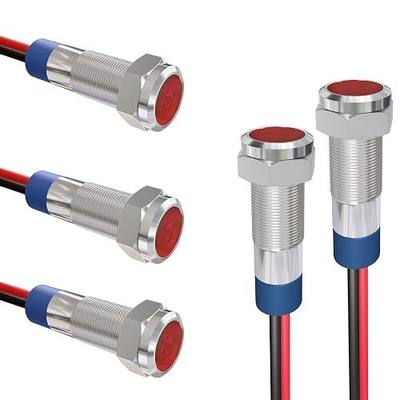 APIELE Indicator Light 6mm 1/4" Waterproof IP65 Metal Signal Lamp 12V-24V AC/DC LED Pilot Dash Lamp Red 5 PCS with 150mm Wire for Car Truck Boat(Red)