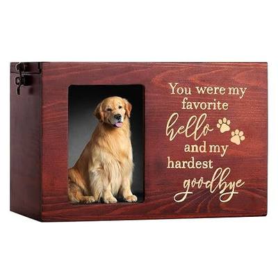 Pet Memorial Urns for Dog or Cat Ashes, Large Wooden Funeral Cremation Urns with Photo Frame, Keepsake Memory Box with Black Flannel Lining