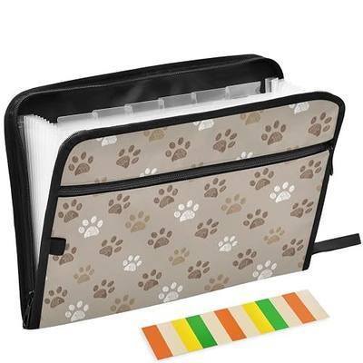 Cute Dog Paw 13 Pockets Expanding File Folder with Sticky Labels Accordion File Folder Document Organizer Letter Size A4 Papers Expandable File Keeper Brown