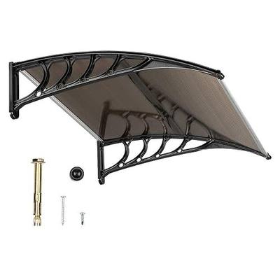 Outvita Window Awnings for Doors Canopy 40''x35.4'', Polycarbonate Cover Front Door Outdoor Patio Awning Canopy UV Rain Snow Sunlight Protection Hollow Sheet, Brown Board & Black Bracket, AL-YP-0338