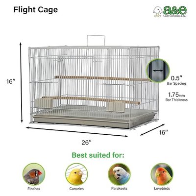 A&E Cage Co 503 White SP Flight Bird Cage – 24" x 16" x 16" Small Bird Cage for Finches, Canaries & Parakeets – Includes 2 Feeder Stations, Wood Perch, Slide-Out Tray & Carry Handle (White)
