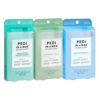 VOESH Pedi in a Box 4 Step Fresh Trio - 3 Pack of Ocean Refresh, Eucalyptus Energy Boost, & Cucumber Fresh Pedicure Set, DIY Pedi, Foot Spa