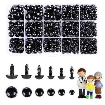 350 Pcs 6-14mm Safety Eyes for Crocheting with Washers and Size Tools Black Plastic Craft Safety Eyes for Amigurumi Doll Eyes for Stuffed Animals DIY Making Toy Crafts Decorations with Instructions