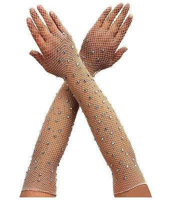 Mrotrida Women's Long Fishnet Gloves 80s Rhinestone Mesh Fingerless Opera Gloves