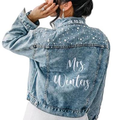 Customized Women's Pearl Denim jackets Future Mrs. Jacket Wedding Jacket Wifey Jacket Personalized