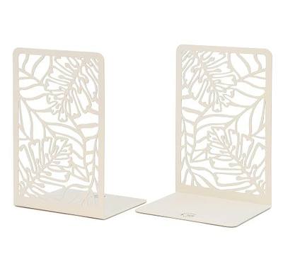 CNK Premium BookEnds for Heavy Books - Metal Book Stoppers for Book Shelves - Decorative Home Office Book Holders (Tropical White)