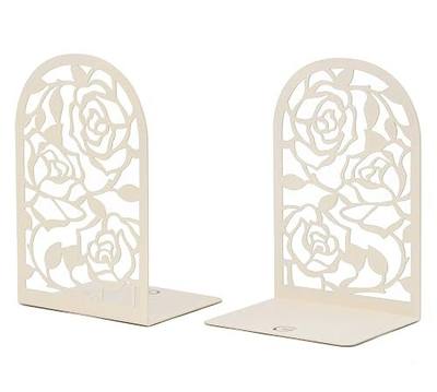 CNK Book Ends, Premium BookEnds for Bookend Shelves, Book Stopper Metal Book Ends for Home Office Heavy Books, Book Shelf Holder, Home Decorative, Book Stoppers, Book Holder (Rose White)