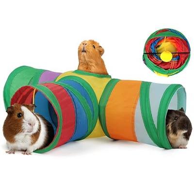 YUEPET Guinea Pig Tunnel, 3-Way Collapsible Play Tunnel with Ball, Rainbow | Guinea Pig Toys, Guinea Pig Play Tubes, Hanging Play Ball, Peekaboo Opening, Folds for Storage, 5.9 in Entrance, Rainbow