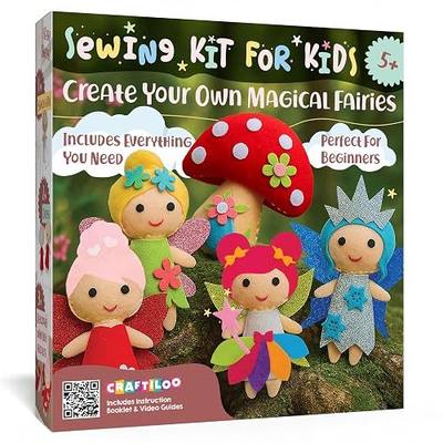 CRAFTILOO Fairy Sewing Kit for Kids Ages 5-12 – Beginner Sewing Kit with 5 Pre-Cut Felt Projects – Make Your Own Stuffed Animal Plush Dolls – Fun Girls Craft Kit, Learn to Sew Gift for Kids