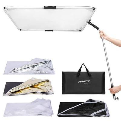 Fomito 5 in 1 Square Metal Flag Panel Reflector Set with Boom Arm 39x39 inch / 100x100cm - Portable Hand-held Light Reflector Flag Reflector Panel Scrim Photography