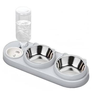 Marchul 3 in 1 Cat Bowl, Cat Food and Water Bowl Set with Water Dispenser and Stainless Steel Bowls, 15° Tilted Pet Raised Three Bowls for Indoor Cats, Small or Medium Sized Dogs