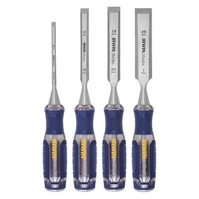 IRWIN Chisel Set, Woodworking, 4-Pack, Extra-Long Strike Cap, Strong & Durable Steel Core (IRHT82507)