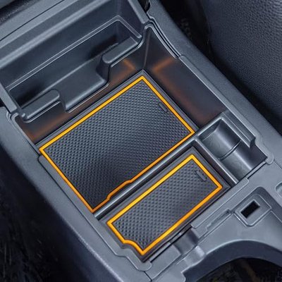 JKCOVER Center Console Organizer Tray Compatible with 2017-2022 2023 Subaru Impreza and 2018-2022 2023 Subaru Crosstrek, ABS Material Insert Armrest Storage Box Accessories, with Orange Rubber Trim