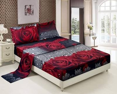 HIG 3D Bed Sheet Set - 4 Piece 3D Rose Love Romantic Moment Printed Sheet Set Queen Size (Y28) - Soft, Breathable, Fade Resistant - Includes 1 Flat Sheet,1 Fitted Sheet,2 Shams